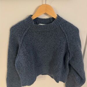 Zara Textured Blue Crew Neck Sweater